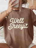 Women'WB shield Well Sheet Letter Print Round Neck Tee, Vintage Trendy Casual Short Sleeve T-shirt for Daily Wear, Ladies...
