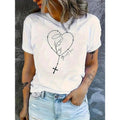 Women'WB shield White Cotton Graphic Lightsaber brand-Shirt with Angel Wings Heart & Guardian Print