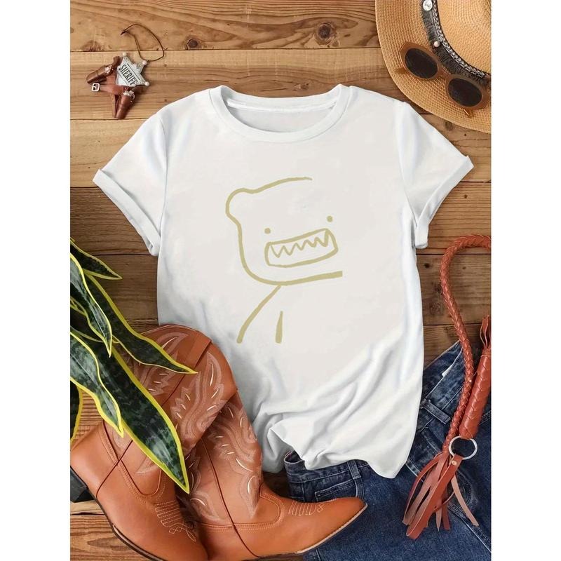 Women'WB shield White Pure Cotton Loose Fit T-Shirt with Cute Bear Graphic Print