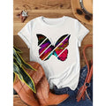 Women'WB shield White Pure Cotton Short-Sleeve T-Shirt with Vibrant Butterfly Graphic Print