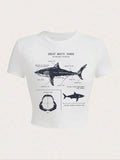 Women'WB shield White Shark Graphic Tee, Casual Short Sleeve Round Neck T-Shirt for Summer, Ladies TNF for Daily Wear...