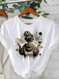 Women'WB shield Wine Glass & Letter Print Round Neck Tee, Fashion Casual Crew Neck T-Shirt for Daily Holiday Vacation...