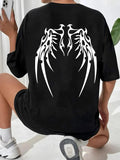 Women'WB shield Wing Print Drop Shoulder Tee, Casual Streetwear Graphic Half Sleeve Round Neck T-Shirt for Daily Wear,...