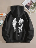 Women'WB shield Wings Print Pocket Drawstring Hoodie, Fashion Casual Drop Shoulder Long Sleeve Hooded Sweatshirt for...