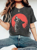 Women'WB shield Wolf & Letter Print Round Neck Tee, Vintage Trendy Casual Short Sleeve T-shirt for Daily Wear, Ladies...