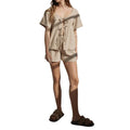 Women's 2 Piece Beach Outfits Short Sleeve U Neck Tie Up Tops Wide Leg Shorts Sets Womenswear Check T-Shirts, Hoodie,...