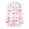 Women's 2 Piece Lounge Set Long Sleeve Lapel Bow Cherry Print Tops Shorts Sleepwear Sets T-Shirts, Hoodie, Sweatshirt