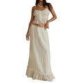 Women's 2 Piece Skirt Outfits Sleeveless Ruffle Trim Camisole Long Tie Up Skirt Set Womenswear Check T-Shirts, Hoodie,...