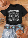 Women's Animal & Letter Print Round Neck Graphic Tee, Vintage Trendy Casual Short Sleeve T-shirt for Daily Wear, Ladies...