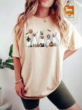 Women's Animal & Pumpkin Print Drop Shoulder Tee, Casual Half Sleeve Round Neck T-Shirt for Summer, Women's Top for Daily...