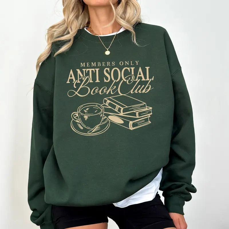 Women's Anti Society Book Club Sweatshirt, Introvert Bookish Crewneck, Bookworm Pullover, Booktok Sweater, Gift For Book...