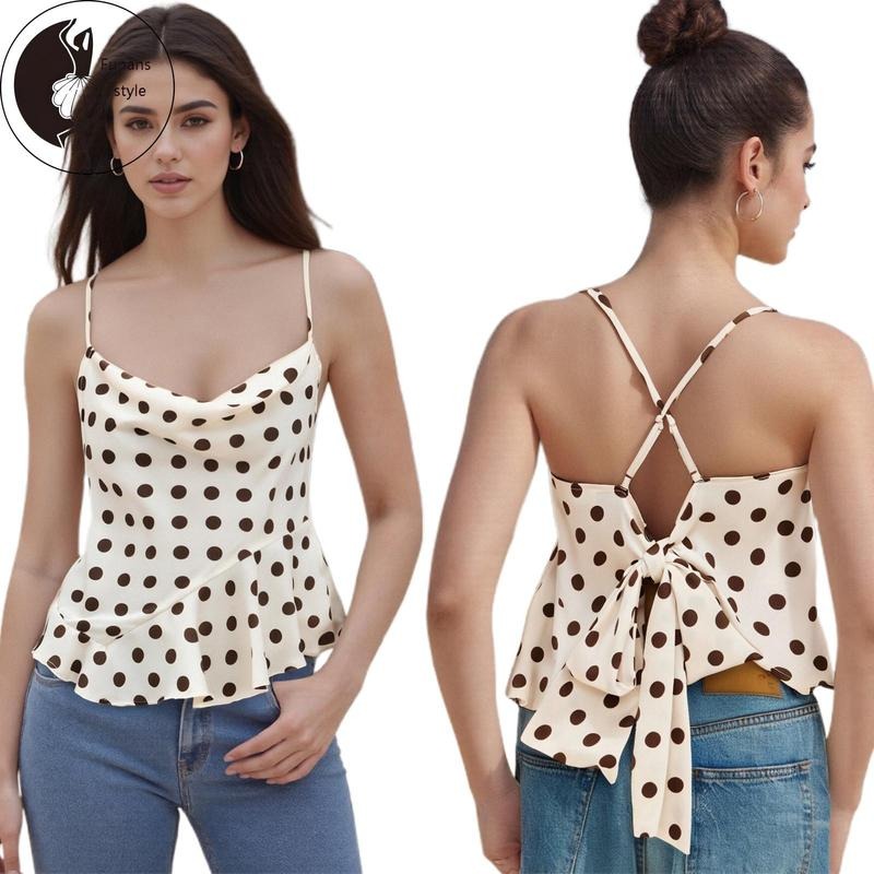 Women's Asymmetrical Ruffle Cami Tops Summer Sleeveless Dot Print Beach Tank Tops T-Shirts, Hoodie, Sweatshirt