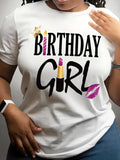 Women's Birthday Girl Print Round Neck Graphic Tee, Trendy Casual Short Sleeve T-shirt for Daily Wear, Ladies All Seasons...