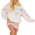 Women's Bow Print Sweatshirt Cute Long Sleeve Round Neck Oversized Casual Pullover Tops T-Shirts, Hoodie | RetroVerseTees.com