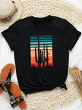 Women's Cactus Print Round Neck Tee, Casual Short Sleeve Crew Neck T-shirt for Daily Wear, Ladies Clothes for All...