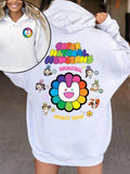 Women's Cartoon & Letter Print Drop Shoulder Hoodie, Fashion Casual Drawstring Pocket Hooded Sweatshirt for Daily Holiday...