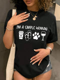 Women's Cartoon & Letter Print Round Neck Tee, Fashion Casual Crew Neck Short Sleeve T-Shirt for Daily Holiday Vacation...