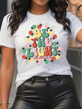 Women's Cartoon & Letter Print Round Neck Tee, Fashion Casual Crew Neck T-Shirt for Daily Holiday Vacation Outdoor Wear,...