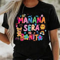 Women's Cartoon Bear & Letter Print Round Neck T-Shirt, Fashion Casual Crew Neck T-Shirt for Daily Holiday Vacation...