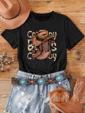 Women's Cartoon Boots Graphic Print Round Neck Tee, Fashion Casual Short Sleeve T-shirt, Ladies Summer Clothes for Daily...
