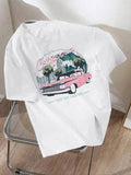 Women's Cartoon Car Graphic Print Round Neck Tee, Fashion Casual Short Sleeve T-shirt, Ladies Summer Clothes for Daily...