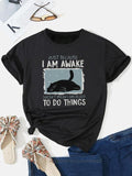 Women's Cartoon Cat & Letter Print Round Neck Tee, Casual Short Sleeve Crew Neck T-shirt for Daily Wear, Ladies Clothes...