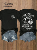 Women's Cartoon Face & Letter Print Round Neck Tee, Trendy Casual Short Sleeve T-Shirt for Daily Wear, Ladies Summer...