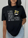 Women's Cartoon Figure & Letter Print Round Neck Tee, Fashion Casual Crew Neck Short Sleeve T-Shirt for Daily Holiday...