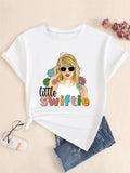 Women's Cartoon Figure & Letter Print Round Neck Tee, Fashion Casual Short Sleeve T-shirt for Daily Wear, Ladies Clothes...