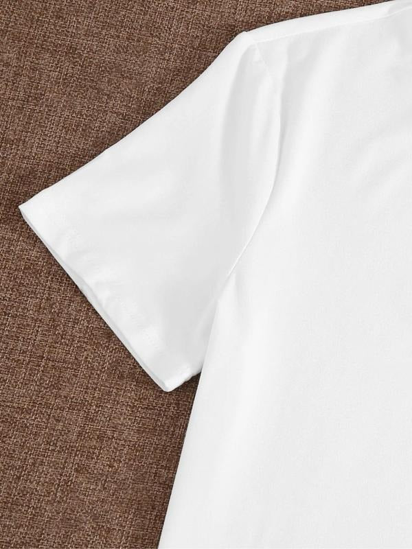 Women's Cartoon Ghost & Letter Print Round Neck Tee, Fashion Casual Crew Neck T-Shirt for Daily Holiday Vacation Outdoor Wear, Ladies Clothes for All Seasons