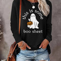 Women's Cartoon Ghost Print Round Neck T-shirt, Fashion Casual Long Sleeve Tee, Women's Top for Daily Wear Hoodie, Sweatshirt