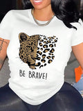 Women's Cartoon Leopard Graphic Print Round Neck Tee, Fashion Casual Short Sleeve T-shirt, Ladies Summer Clothes for...