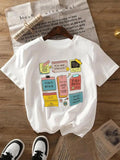 Women's Cartoon List Graphic Print Round Neck Tee, Fashion Casual Short Sleeve T-shirt, Ladies Summer Clothes for Daily...