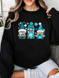 Women's Christmas Gnome Print Drop Shoulder Thermal Lined Sweatshirt, Casual Long Sleeve Round Neck Pullover for Fall &...