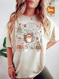 Women's Christmas Graphic Print Round Neck Tee, Casual Drop Shoulder Half Sleeve T-shirt for Daily Wear, Ladies Clothes...