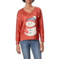 Women's Christmas Sweater Snowman Print V Neck Long Sleeve Pullover Tops for Fall Winter T-Shirts, Hoodie, Sweatshirt