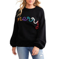 Women's Christmas Sweaters Long Sleeve Round Neck Letter Embroidery Loose Pullover Knit Tops T-Shirts, Hoodie, Sweatshirt