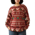 Women's Christmas Sweaters Santa Pattern Drop Shoulder Long Sleeve Round Neck Loose Knit Tops T-Shirts, Hoodie, Sweatshirt