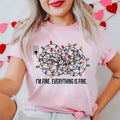 Women's Christmas Sweatshirt with I'm Fine Everything Is Fine Tee and Christmas Lights Design