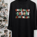 Women's Christmas Themed Cartoon & Letter Print Round Neck Tee, Casual Long Sleeve Crew Neck T-shirt for Fall & Winter,...