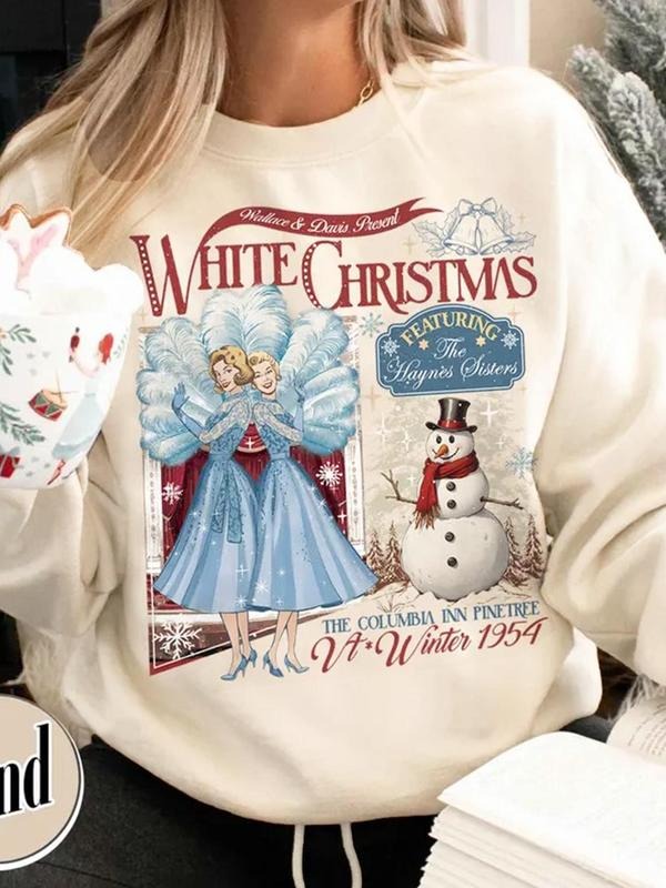 Women's Christmas Themed Drop Shoulder Sweatshirt, Casual Letter Graphic Long Sleeve Round Neck Pullover for Daily Wear,...