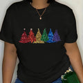 Women's Christmas Tree Print Round Neck Tee, Fashion Casual Short Sleeve T-shirt, Ladies Summer Clothes for Daily Wear...