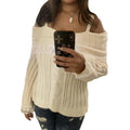 Women's Cold Shoulder Sweaters Long Sleeve Contrast Lace Knit Pullovers Bow Front Jumper Tops Knitwear Spring T-Shirts,...