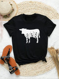 Women's Cow & Floral Print Round Neck Tee, Casual Short Sleeve Crew Neck T-shirt for Daily Wear, Ladies Clothes for All...