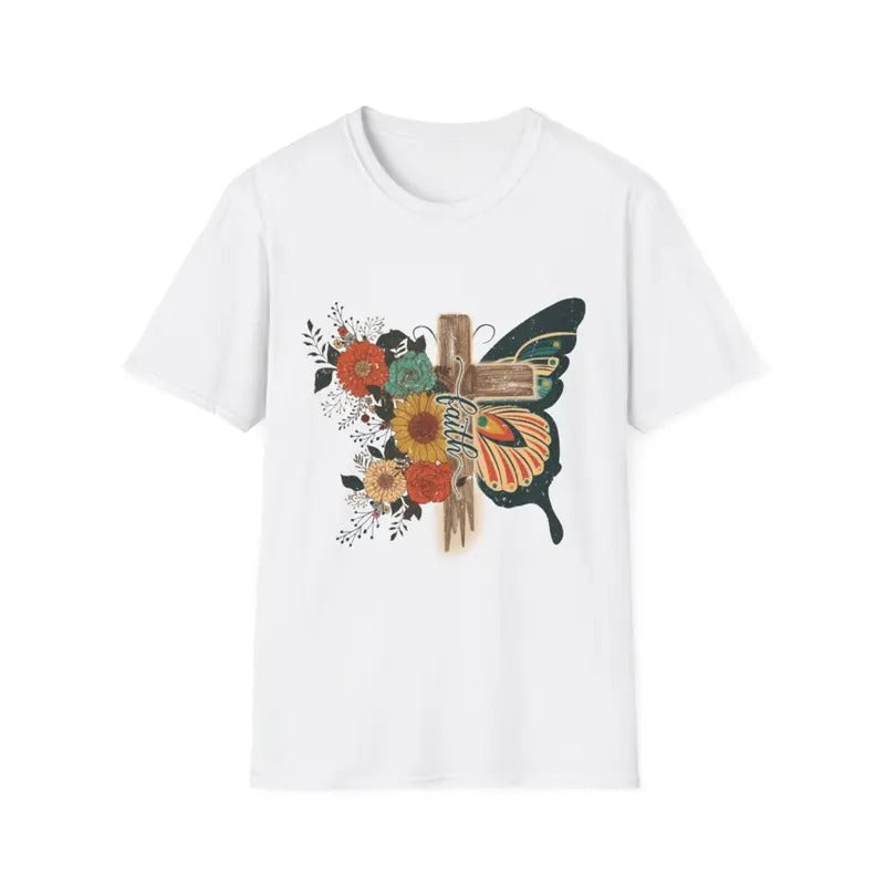Women's Cross Faith T Shirt Cute Short Sleeve Butterflies Flowers Graphic Tees Casual Loose Summer Tops Hoodie, Sweatshirt