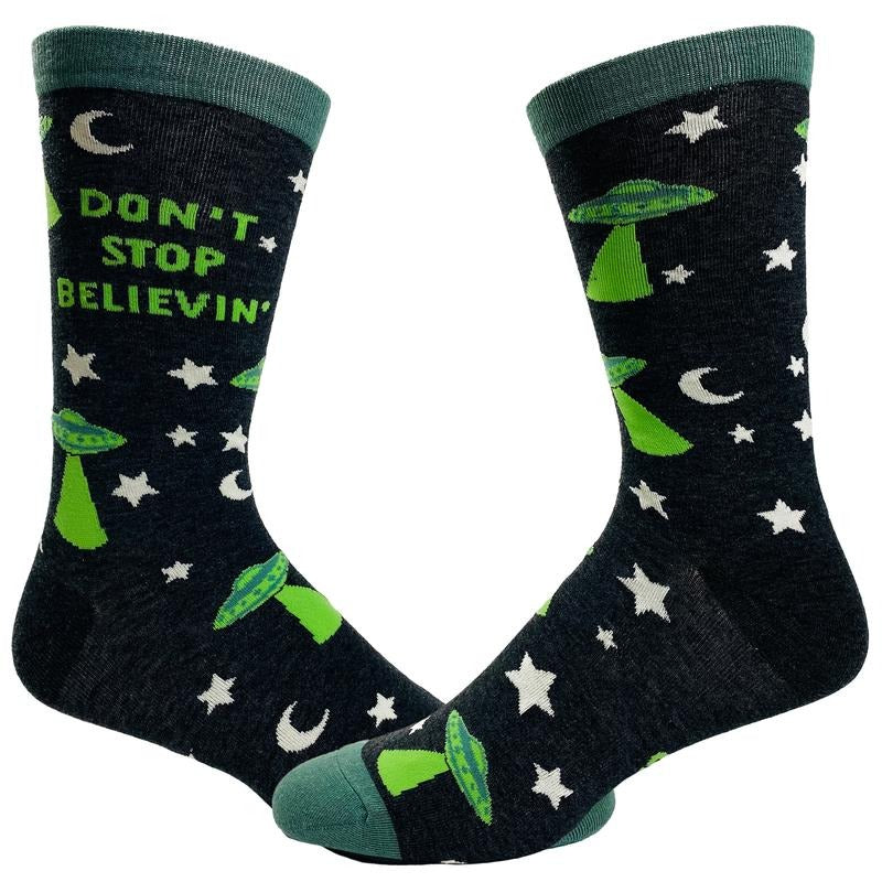 Women's Don't Stop Believin' Socks Funny UFO Space Alien Sci Fi Footwear Funny Graphic Socks Comfortable Fitted Spandex...