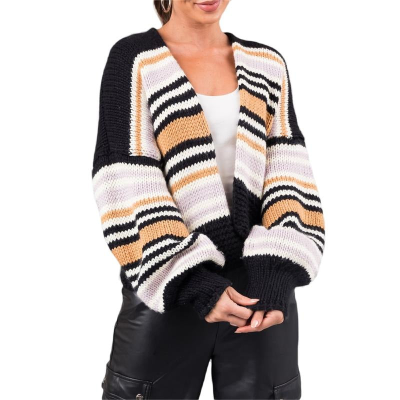 Women's Fall Knit Cardigan Rainbow Stripe Long Sleeve Open Front Loose Sweater Coat Knitwear Womenswear T-Shirts, Hoodie,...