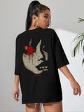 Women's Figure & Letter Print Drop Shoulder Tee, Casual Half Sleeve Round Neck T-Shirt for Summer, Fashion Women's Top...