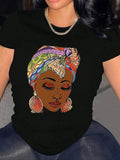 Women's Figure Print Round Neck Tee, Fashion Casual Crew Neck Short Sleeve T-shirt for Daily Holiday Vacation Outdoor...
