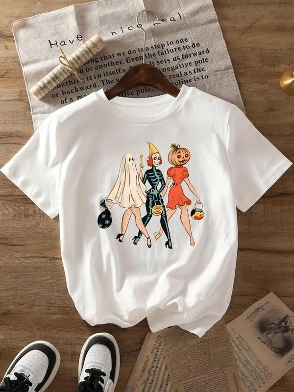 Women's Figure Print Round Neck Tee, Fashion Casual Short Sleeve T-shirt for Daily Wear, Ladies Clothes for All Seasons...